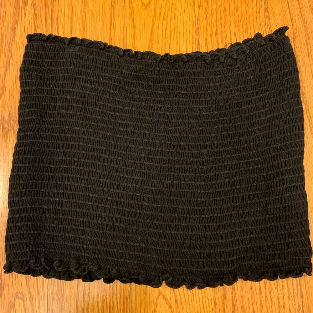 Black smocked bandeau top